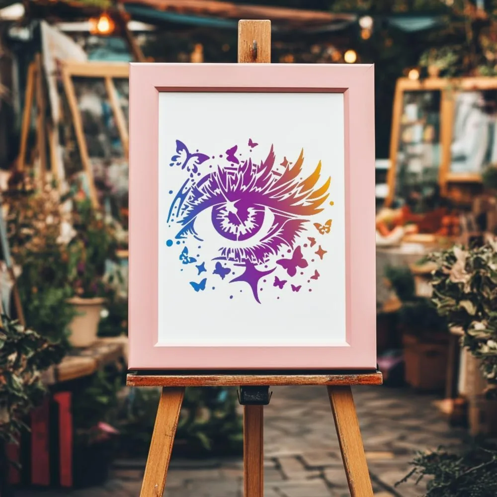 Butterfly Eye Painting Stencil 11.8x11.8 inch Reusable Drawing Template with Paint Brush for Craft on Window Wood Wall Home thumbnail 4