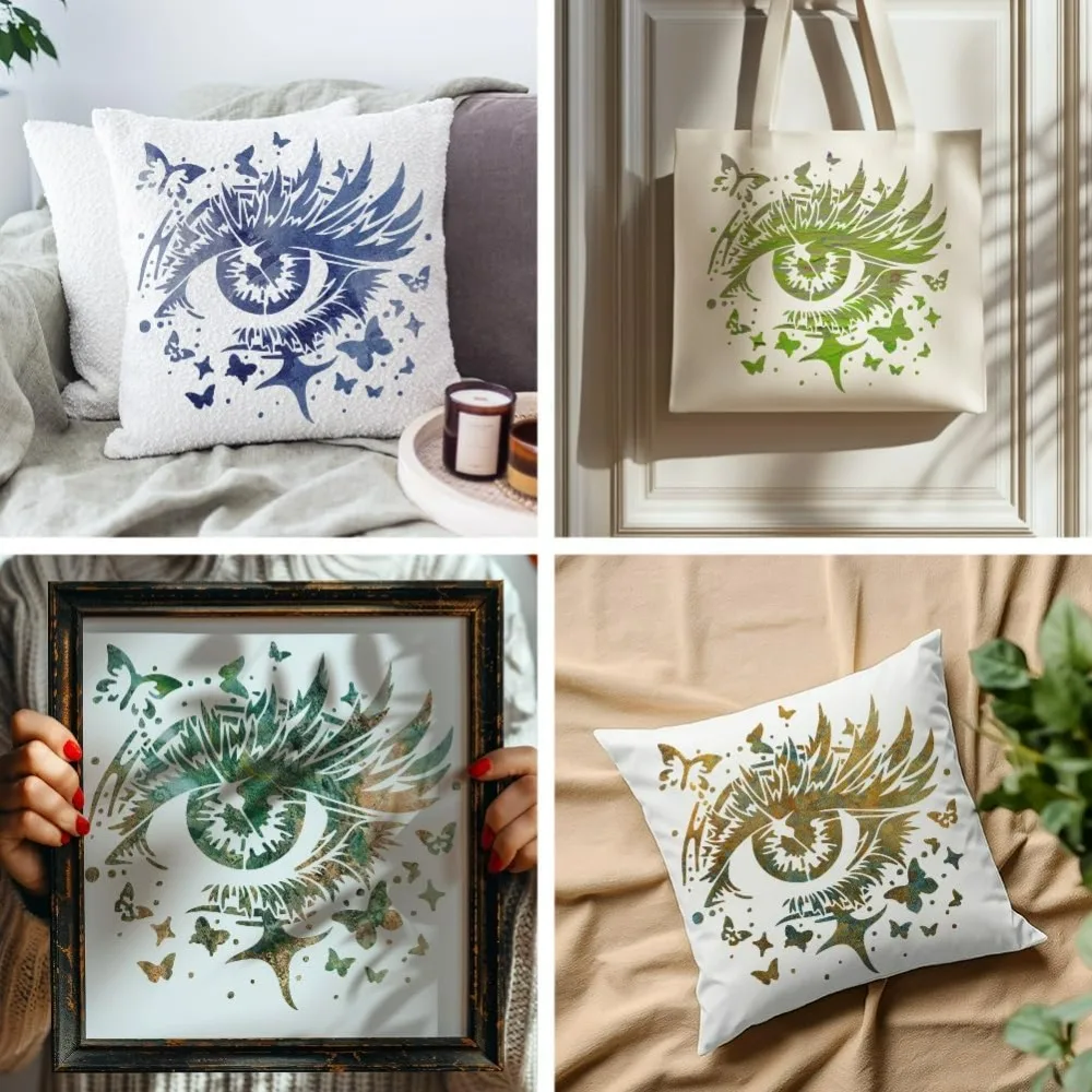 Butterfly Eye Painting Stencil 11.8x11.8 inch Reusable Drawing Template with Paint Brush for Craft on Window Wood Wall Home thumbnail 6