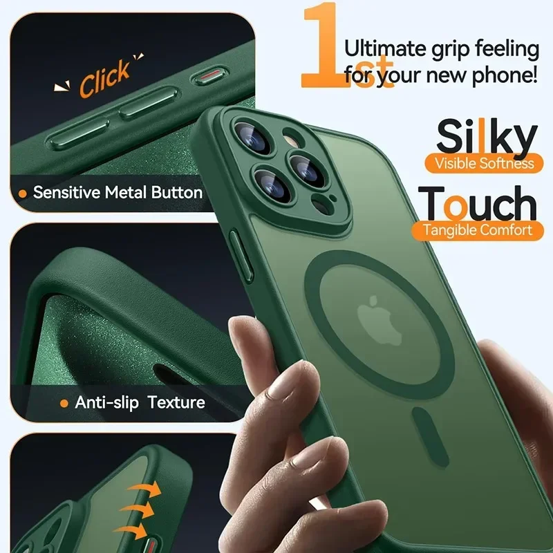 Luxury Frosted Phone Case For iPhone 17 16 15 14 13 12 11 Pro Max Plus 17 Air 16e For Magsafe Matte Transparent Magnetic Cover thumbnail 4