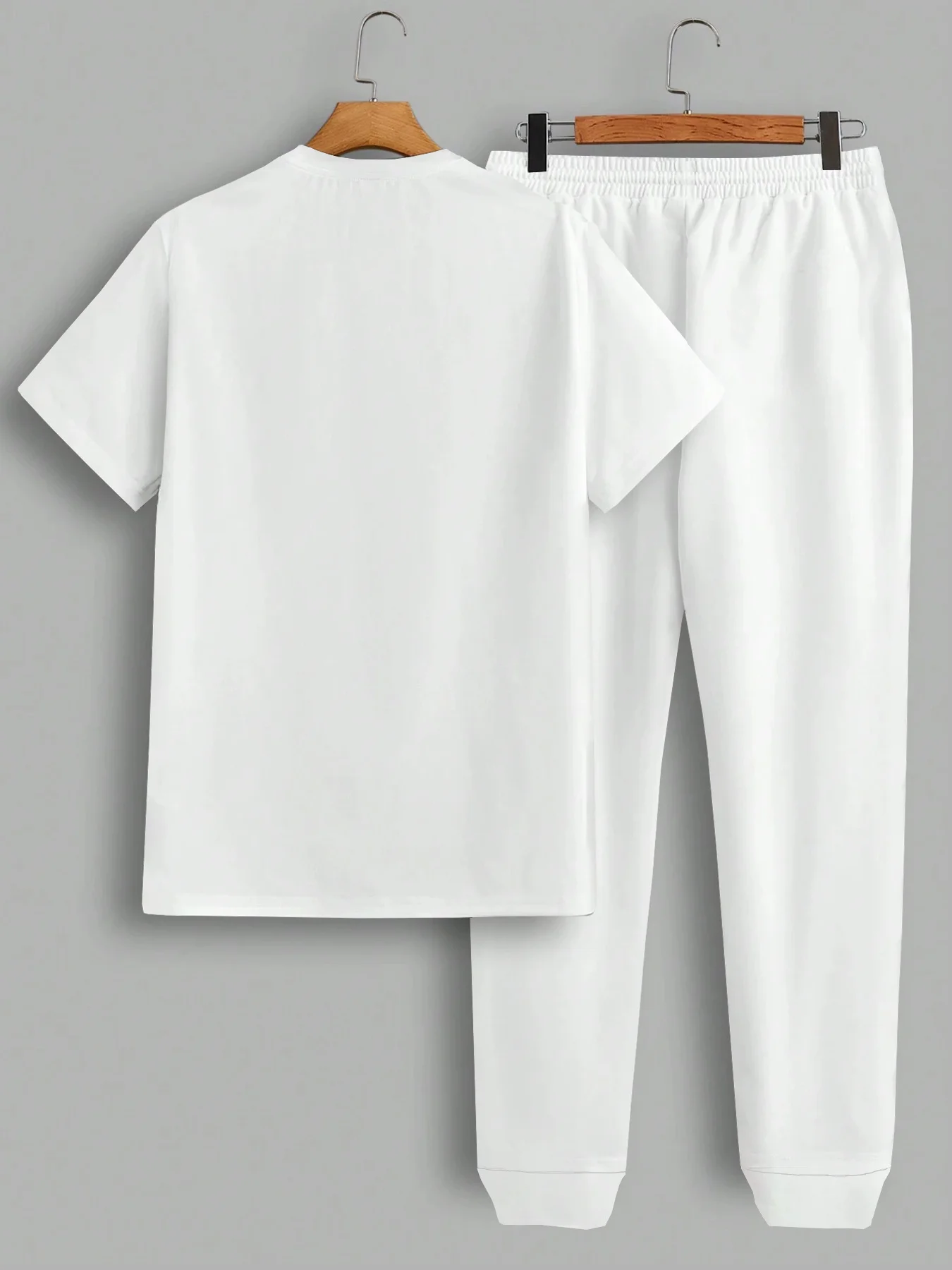 Fashionable men's polyester micro elastic letter print breathable round neck T-shirt pants set summer outdoor casual sportswear thumbnail 3