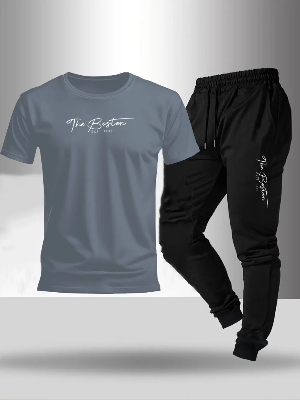 Hot selling summer men's letter printed micro elastic comfortable round neck T-shirt pants set outdoor fashion two-piece set thumbnail 2