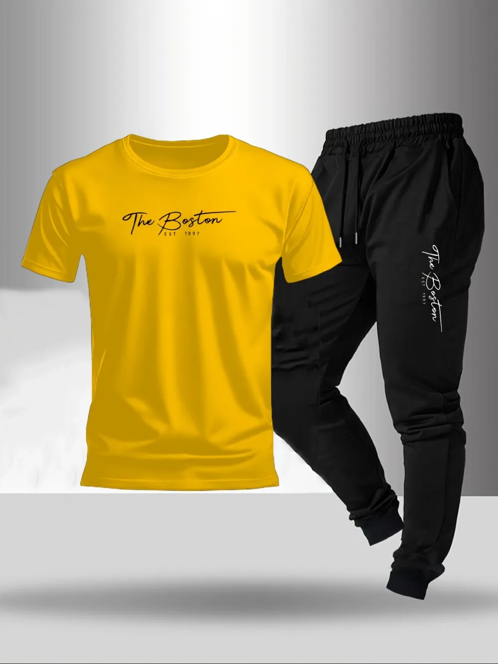 Hot selling summer men's letter printed micro elastic comfortable round neck T-shirt pants set outdoor fashion two-piece set thumbnail 4