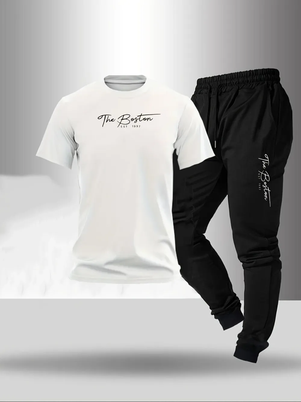 Hot selling summer men's letter printed micro elastic comfortable round neck T-shirt pants set outdoor fashion two-piece set thumbnail 3