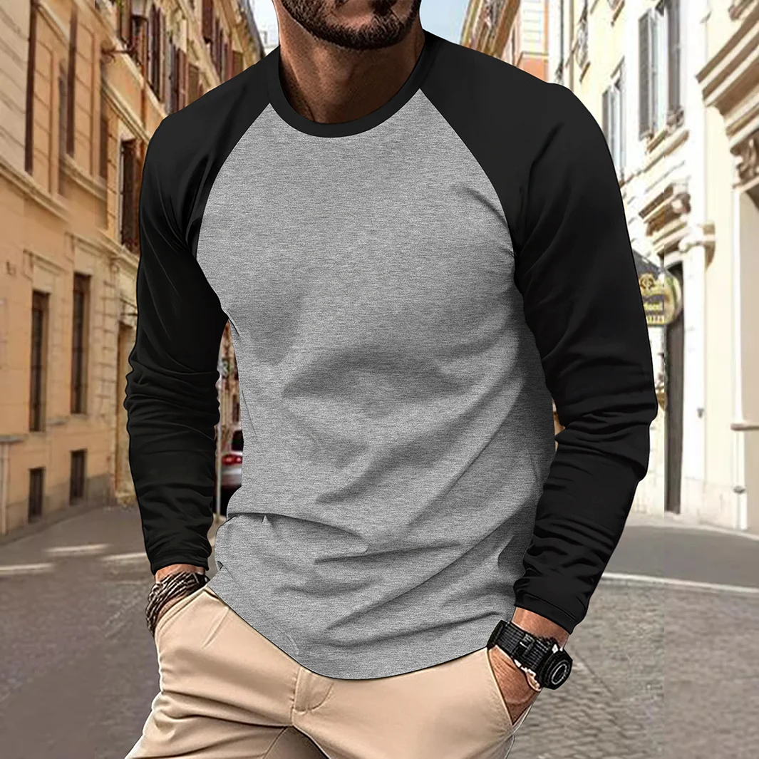 Men's T-shirts Long Sleeve O-neck Pactwork Casual Raglan Sleeves Color Matching for Men New Spring Autumn Tees Men Clothing Top thumbnail 4