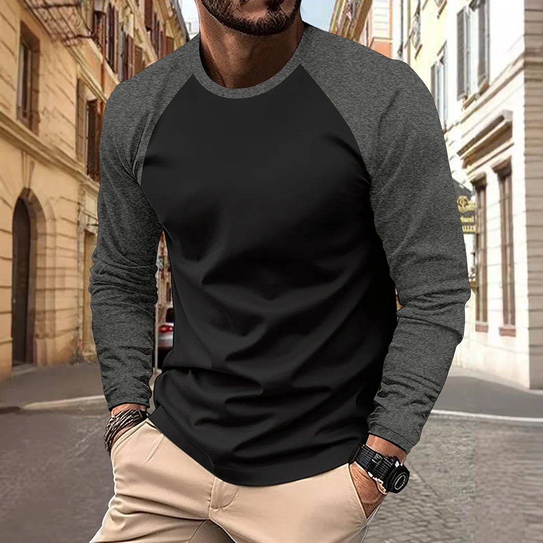 Men's T-shirts Long Sleeve O-neck Pactwork Casual Raglan Sleeves Color Matching for Men New Spring Autumn Tees Men Clothing Top thumbnail 5