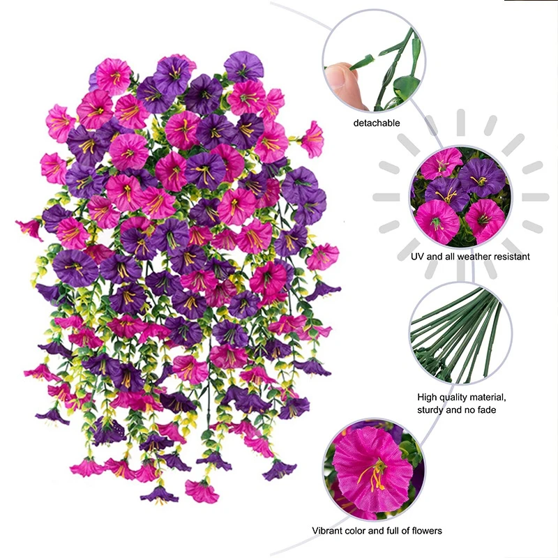 1/2pcs Artificial Hanging Flowers Silk Morning Glory UV Resistant Fake Hanging Giant Flower Balcony Garden Wedding Party Decor thumbnail 3