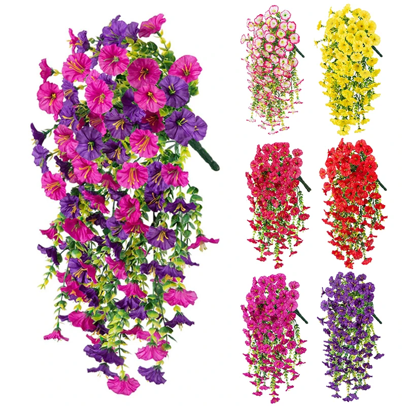 1/2pcs Artificial Hanging Flowers Silk Morning Glory UV Resistant Fake Hanging Giant Flower Balcony Garden Wedding Party Decor thumbnail 2