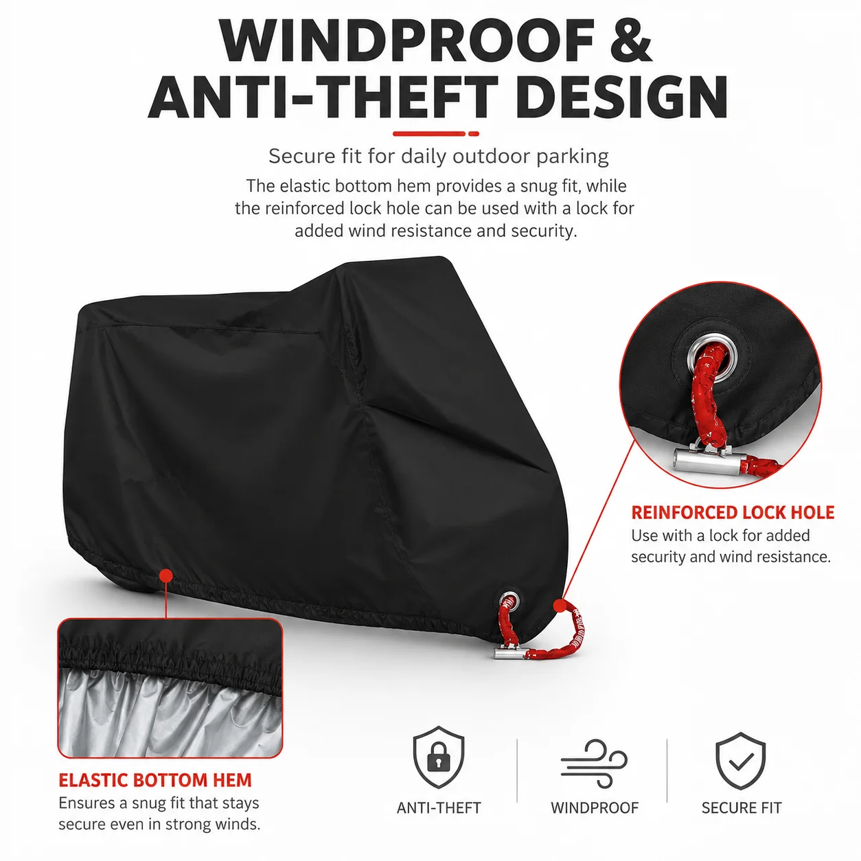 Waterproof Motorcycle Cover Scooter Bike All-Weather Outdoor Protection Secure Anti-Theft Universal Uv Protector Rain Dustproof thumbnail 3
