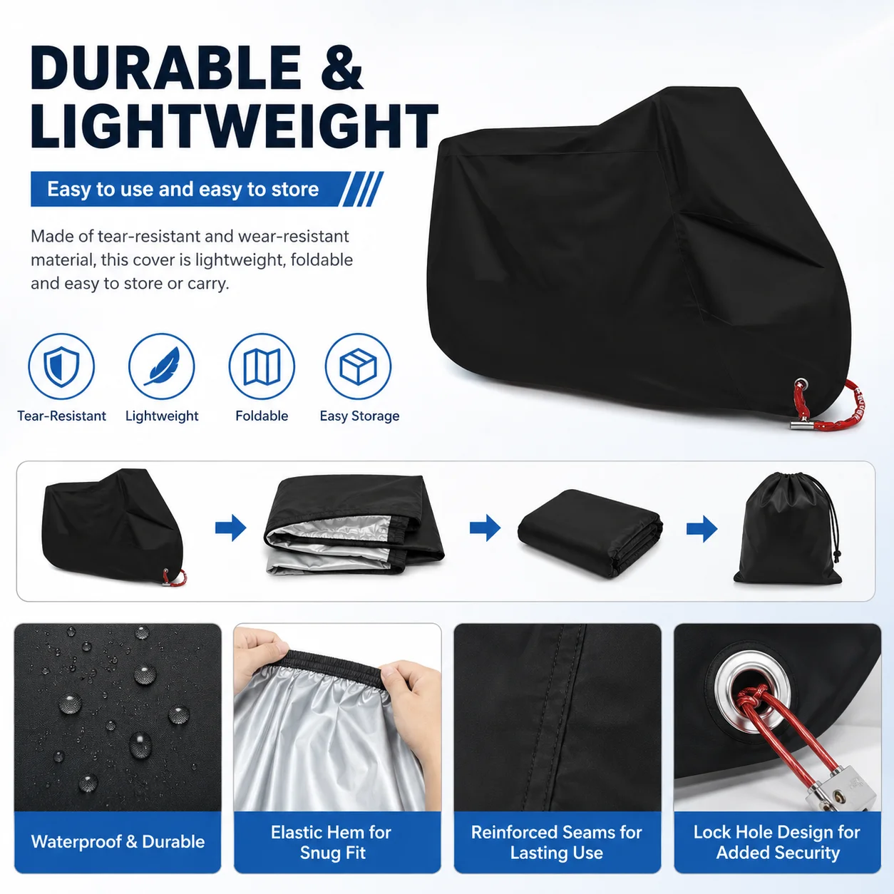 Waterproof Motorcycle Cover Scooter Bike All-Weather Outdoor Protection Secure Anti-Theft Universal Uv Protector Rain Dustproof thumbnail 5