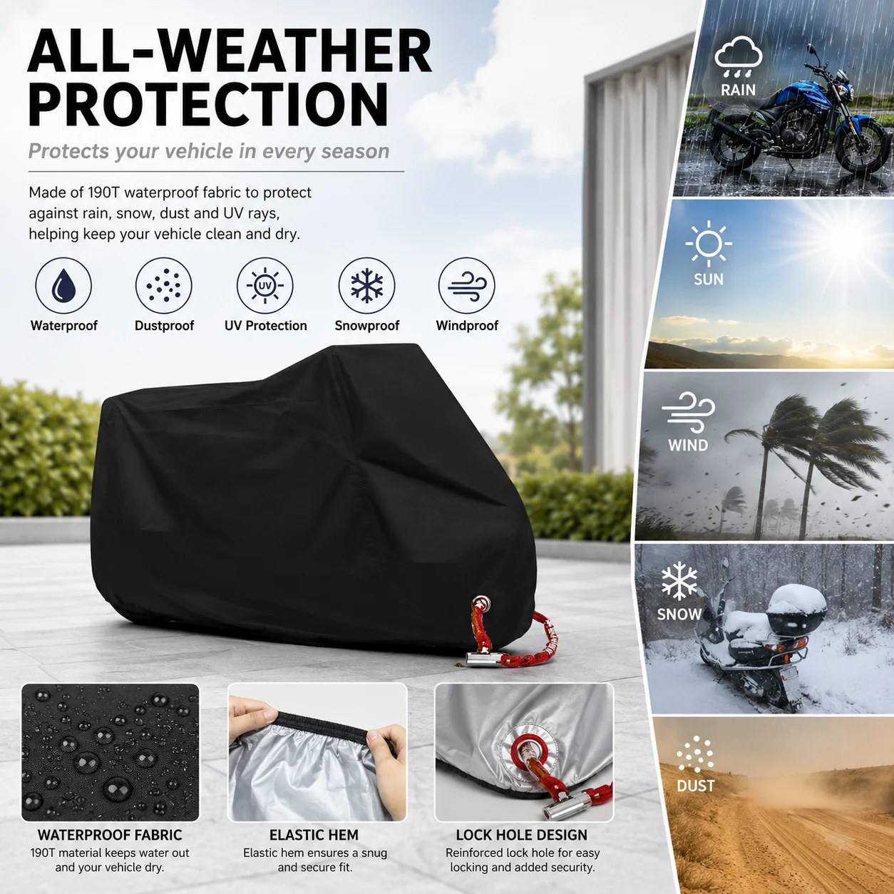 Waterproof Motorcycle Cover Scooter Bike All-Weather Outdoor Protection Secure Anti-Theft Universal Uv Protector Rain Dustproof thumbnail 2