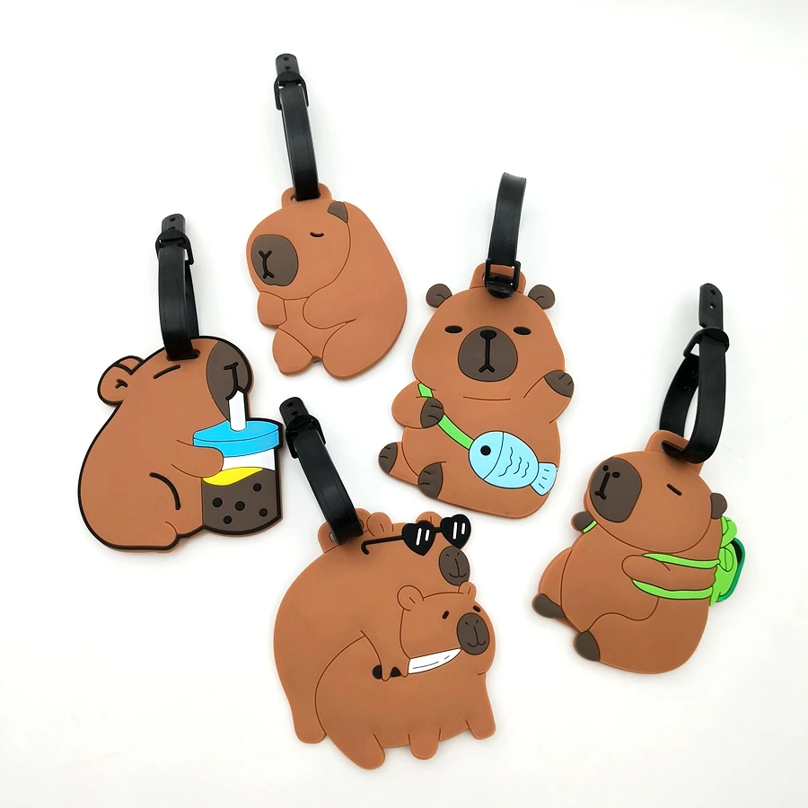 1//2/3PCS Cute Animal Kapibala PVC Soft Rubber Luggage Tag Hanger Identification Tag Bag Hanger Luggage Hanger Anti Loss Strap thumbnail 5