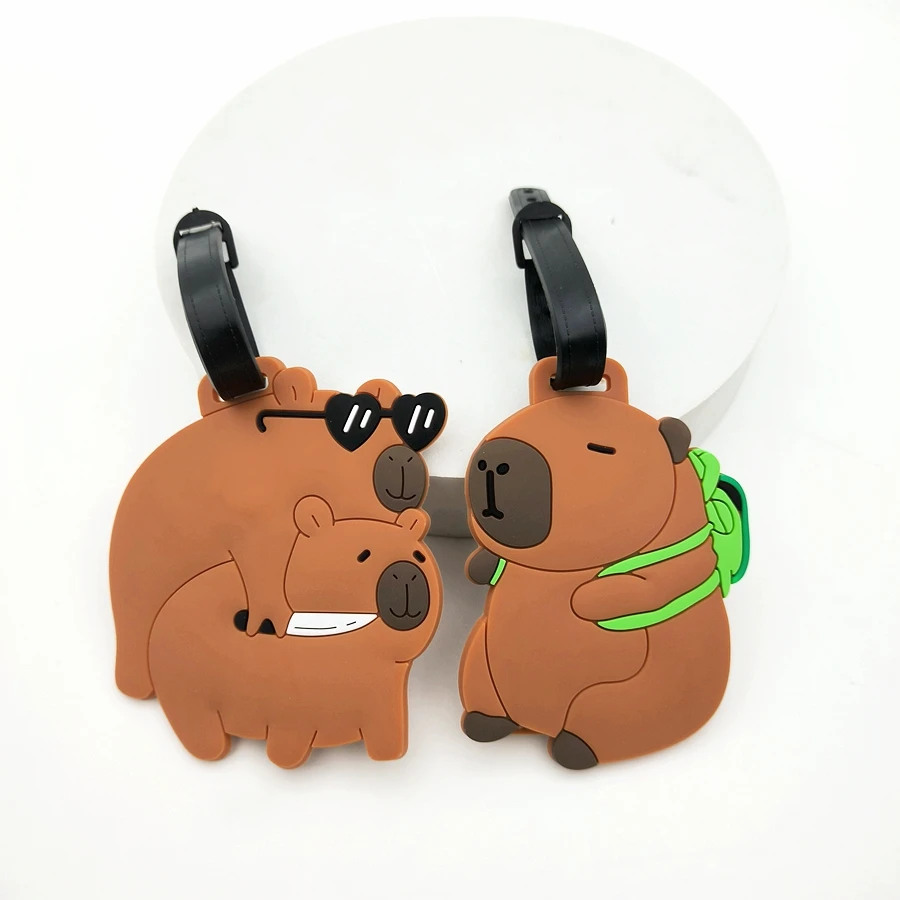 1//2/3PCS Cute Animal Kapibala PVC Soft Rubber Luggage Tag Hanger Identification Tag Bag Hanger Luggage Hanger Anti Loss Strap thumbnail 3