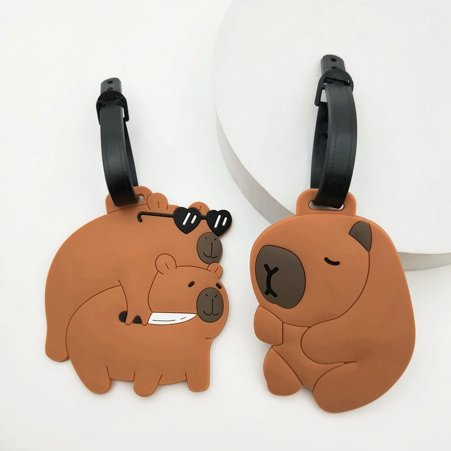 1//2/3PCS Cute Animal Kapibala PVC Soft Rubber Luggage Tag Hanger Identification Tag Bag Hanger Luggage Hanger Anti Loss Strap thumbnail 4