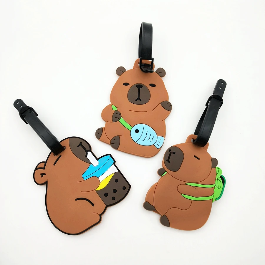 1//2/3PCS Cute Animal Kapibala PVC Soft Rubber Luggage Tag Hanger Identification Tag Bag Hanger Luggage Hanger Anti Loss Strap thumbnail 2
