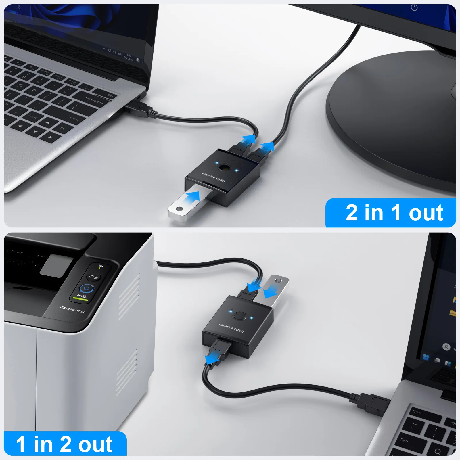 USB3.0 Switch 1x2/2x1 USB Hub Bidirectional USB3.0 Switcher USB 3.0 Extender Shared Controller for PC Keyboard Mouse Printer thumbnail 3