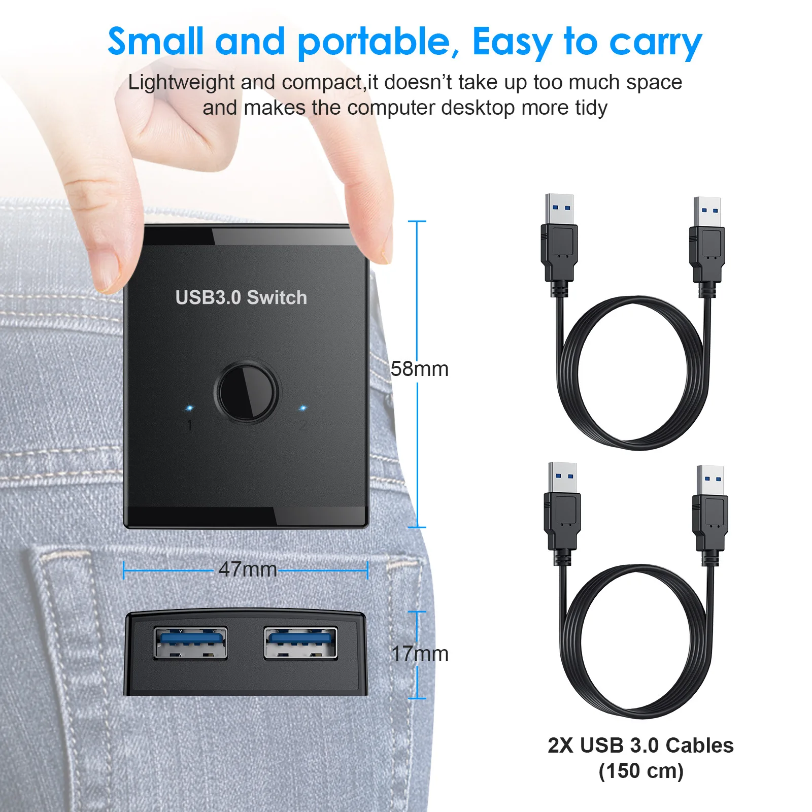 USB3.0 Switch 1x2/2x1 USB Hub Bidirectional USB3.0 Switcher USB 3.0 Extender Shared Controller for PC Keyboard Mouse Printer thumbnail 5