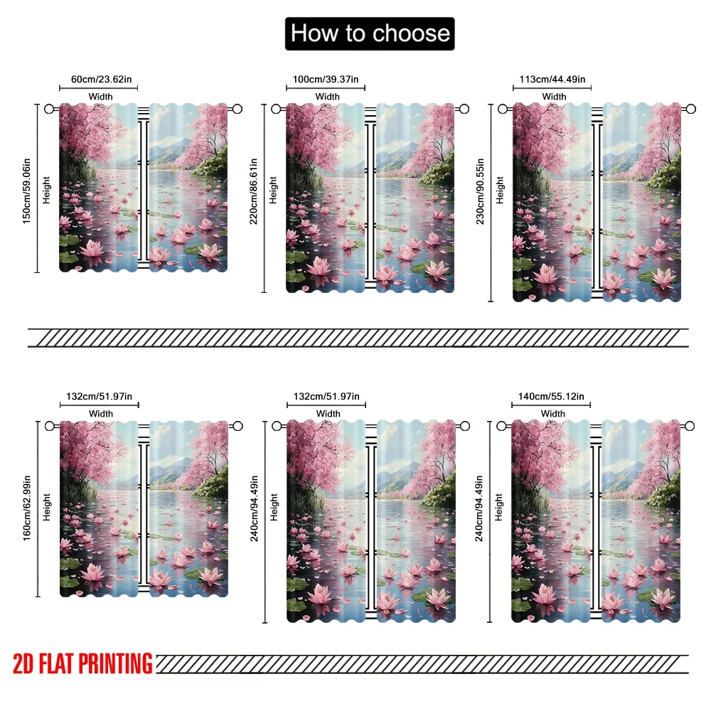 2pcs 2D flat printing Window Treatment Curtains Blossom Water Lily Landscape Nature Polyester Without Electricity Party thumbnail 3