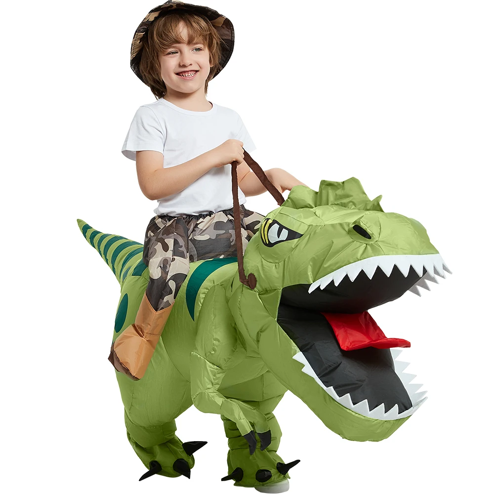 Inflatable Ride-On T-Rex Costume Blow-Up Dinosaur Suit for Halloween Cosplay Party Outfit Funny Animal Themed Dress-Up thumbnail 3