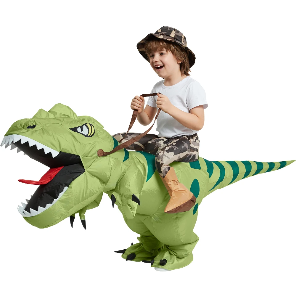 Inflatable Ride-On T-Rex Costume Blow-Up Dinosaur Suit for Halloween Cosplay Party Outfit Funny Animal Themed Dress-Up thumbnail 2