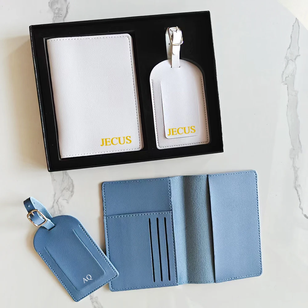 Custom Initials Passport Holder Suitcase Tag Set Luxury  Personalize Name logo Gift Lightweight Travel Accessories Set With Box thumbnail 3