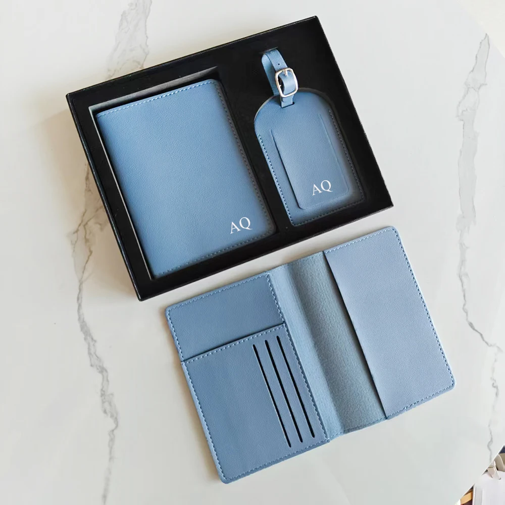 Custom Initials Passport Holder Suitcase Tag Set Luxury  Personalize Name logo Gift Lightweight Travel Accessories Set With Box thumbnail 4