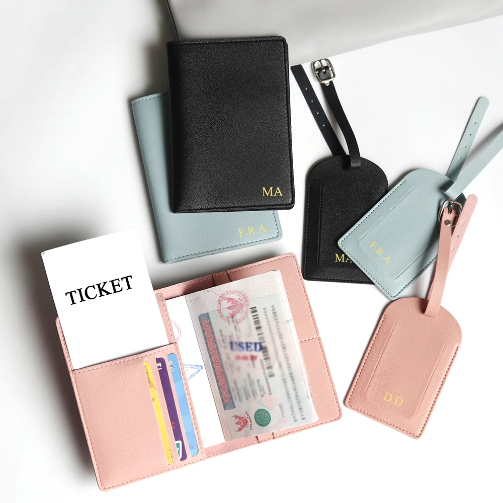Custom Initials Passport Holder Suitcase Tag Set Luxury  Personalize Name logo Gift Lightweight Travel Accessories Set With Box thumbnail 5