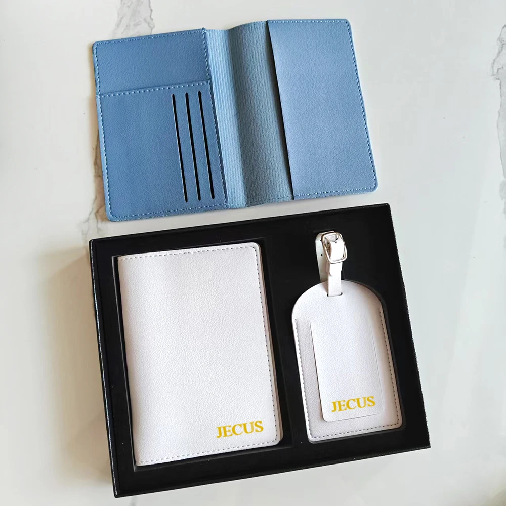 Custom Initials Passport Holder Suitcase Tag Set Luxury  Personalize Name logo Gift Lightweight Travel Accessories Set With Box thumbnail 2
