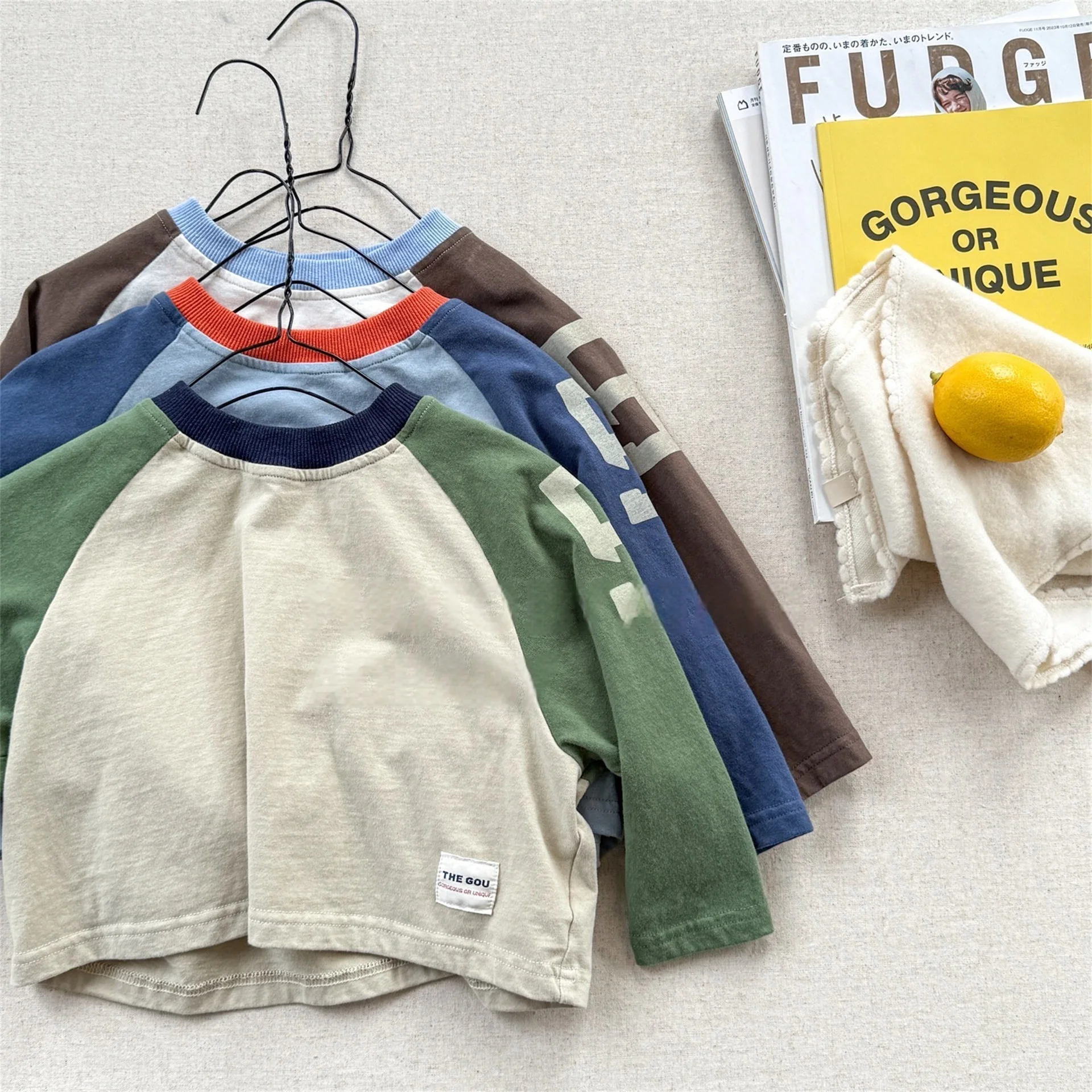 Kids Girls Top Shirts Clothes 2026 Korean Spring 1-6Y Boys Color Block Loose Fit Long Sleeve Tee Fashion Children Clothing