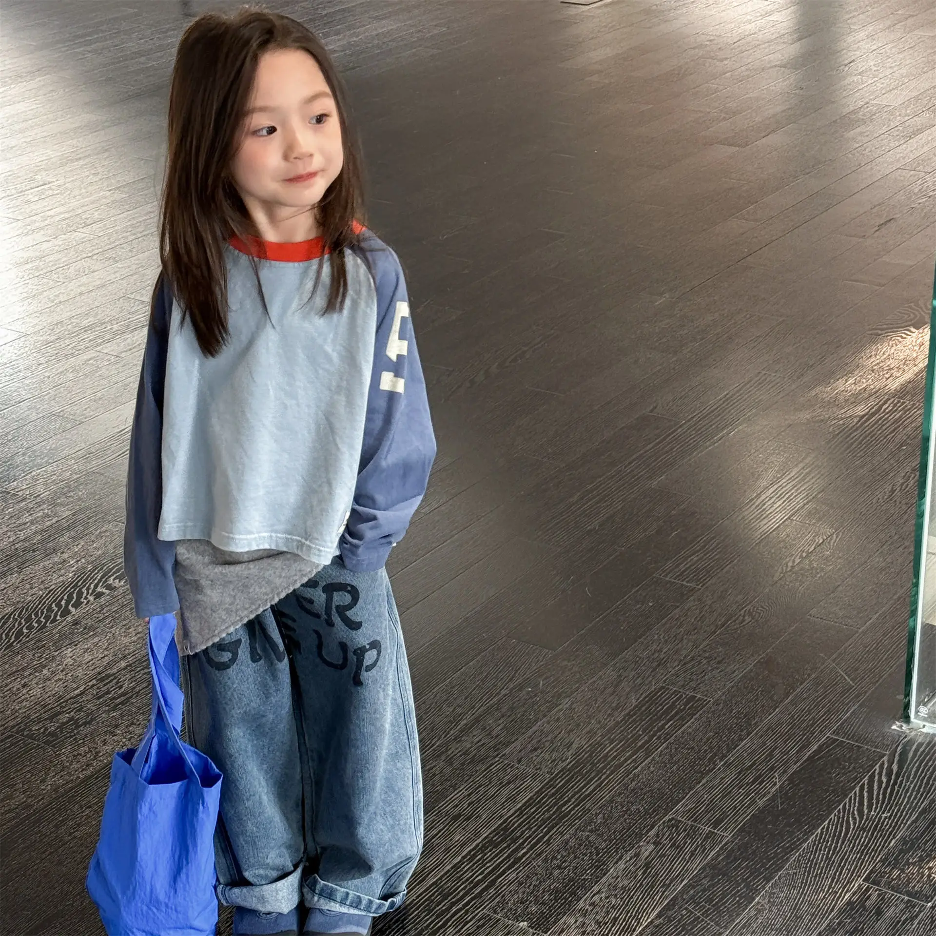 Kids Girls Top Shirts Clothes 2026 Korean Spring 1-6Y Boys Color Block Loose Fit Long Sleeve Tee Fashion Children Clothing thumbnail 3
