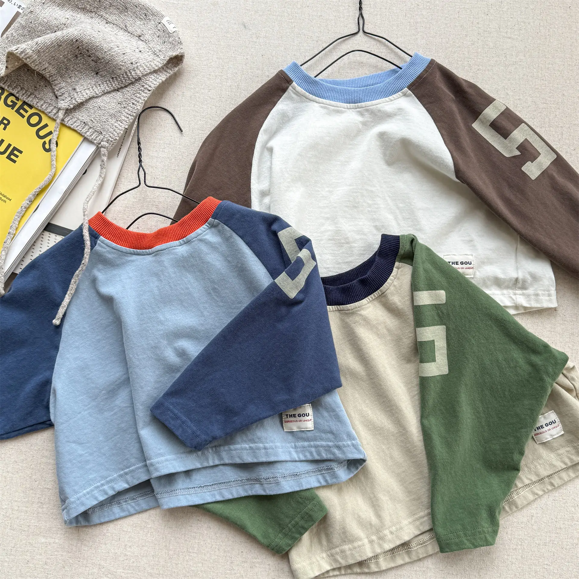 Kids Girls Top Shirts Clothes 2026 Korean Spring 1-6Y Boys Color Block Loose Fit Long Sleeve Tee Fashion Children Clothing thumbnail 2