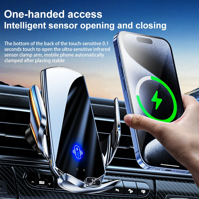 Car Wireless Phone Holder 15W Wireless Charging Car Air Vent Phone Mount for iPhone 15 14 13 12 Xiaomi Samsung thumbnail 2