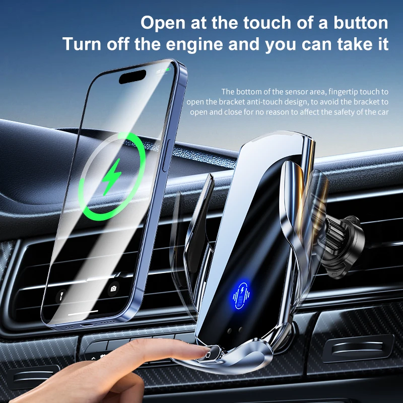 Car Wireless Phone Holder 15W Wireless Charging Car Air Vent Phone Mount for iPhone 15 14 13 12 Xiaomi Samsung thumbnail 3