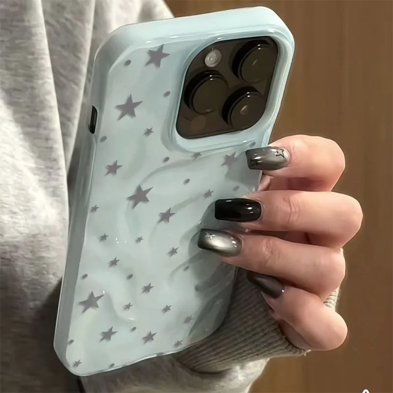 Minimalist Gray-Blue Star Wave Texture Phone Case for iPhone 17 Air 16 15 14 Plus 13 12 11 Pro Max Shockproof Soft Back Cover thumbnail 2