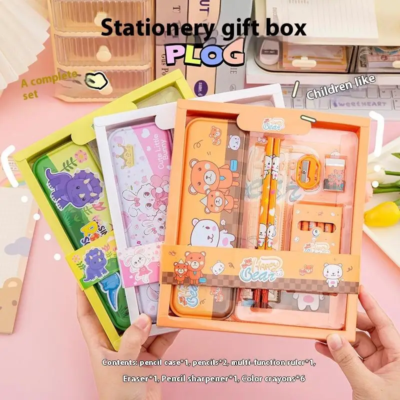 New 7Pcs/Set Stationery Set Kawaii Eraser Pencil Sharpener Children Student Stationery Supplies Cute Cartoon Capybara Pencil Box thumbnail 2