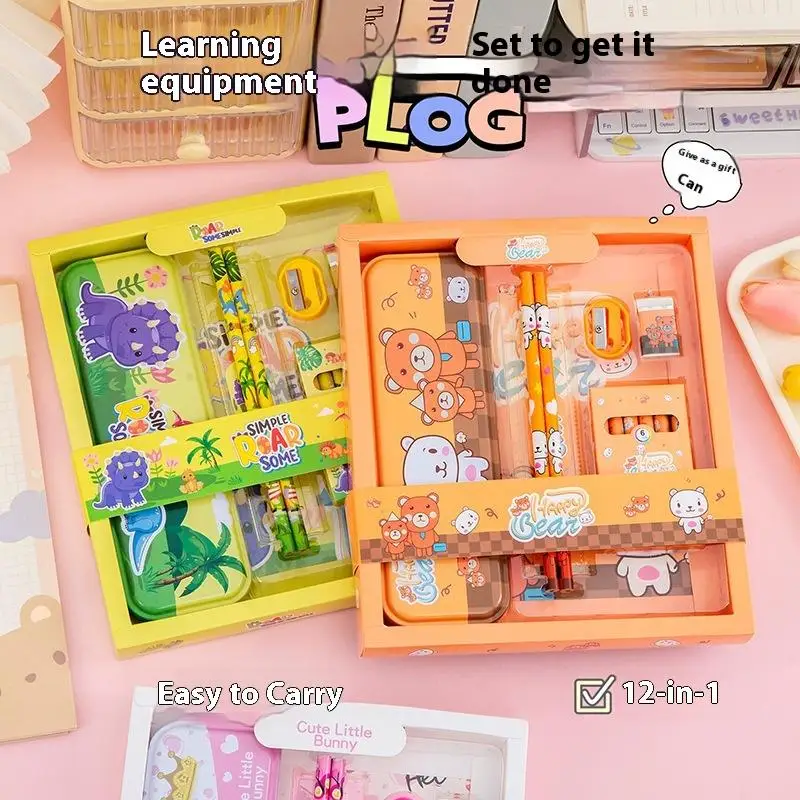 New 7Pcs/Set Stationery Set Kawaii Eraser Pencil Sharpener Children Student Stationery Supplies Cute Cartoon Capybara Pencil Box thumbnail 3