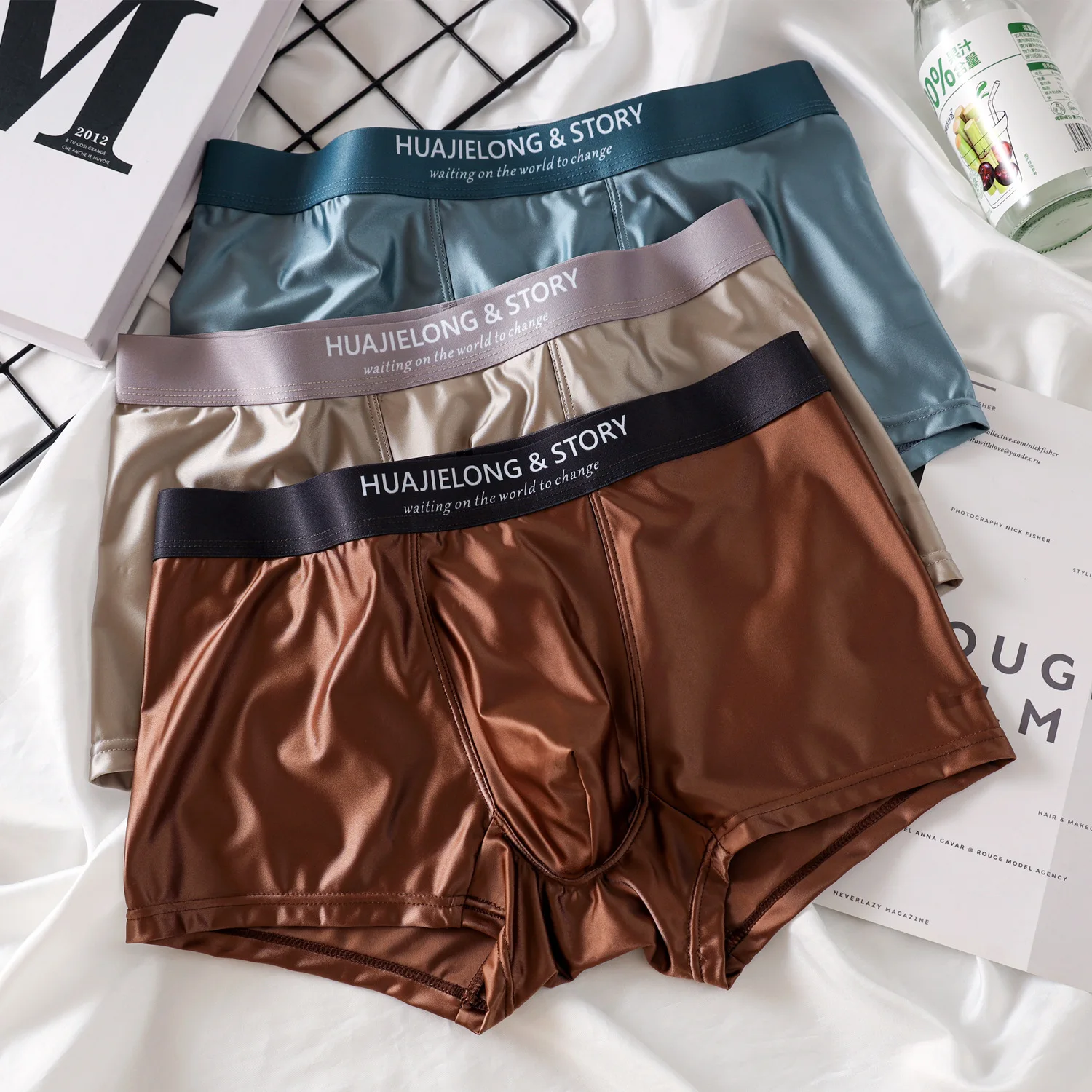 1/3Pcs Breathable Thin Satin Silk Boxer Briefs Seamless Mid Waist Ice Silk Boxers Underpants Smooth Underwear for Men Daily thumbnail 2