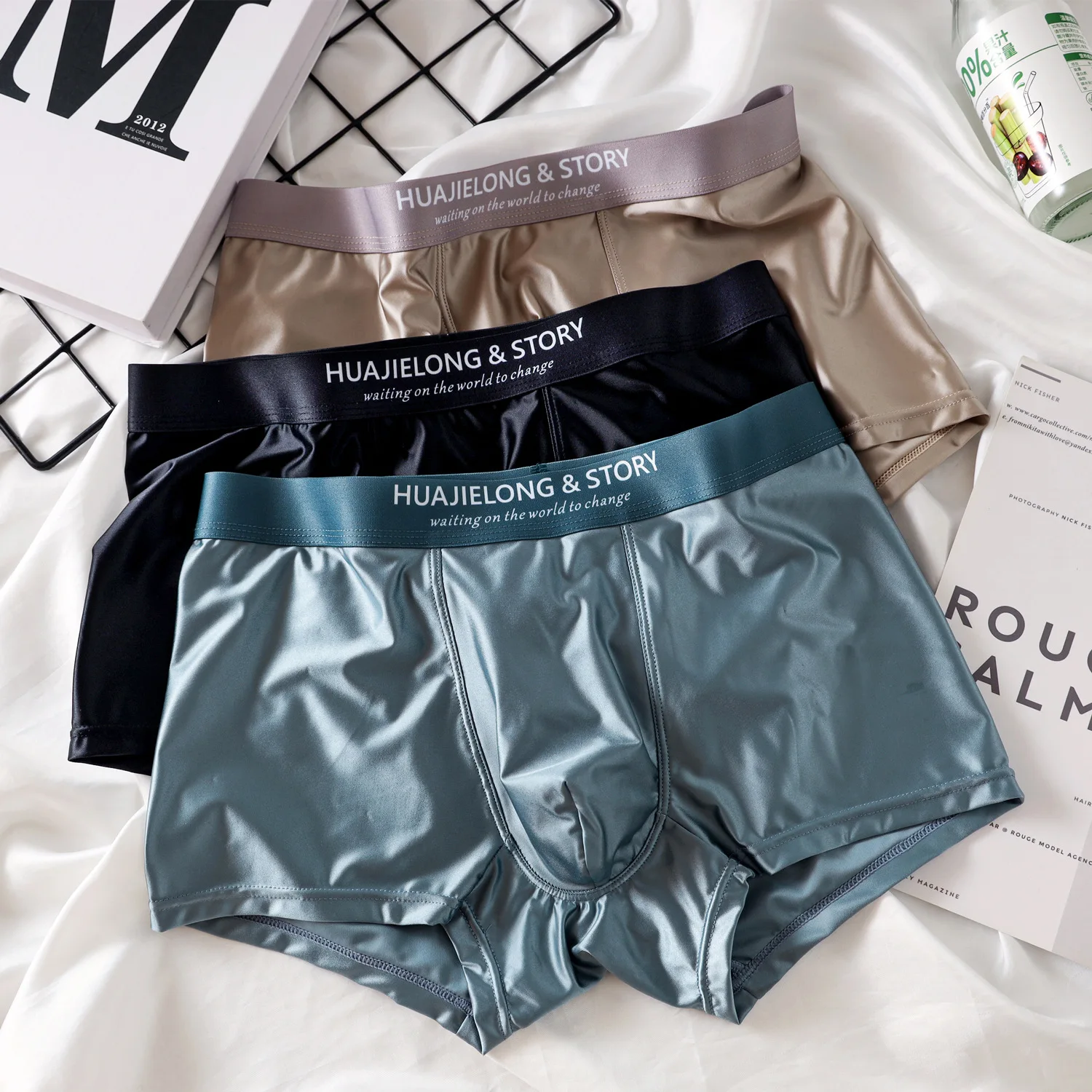 1/3Pcs Breathable Thin Satin Silk Boxer Briefs Seamless Mid Waist Ice Silk Boxers Underpants Smooth Underwear for Men Daily thumbnail 3