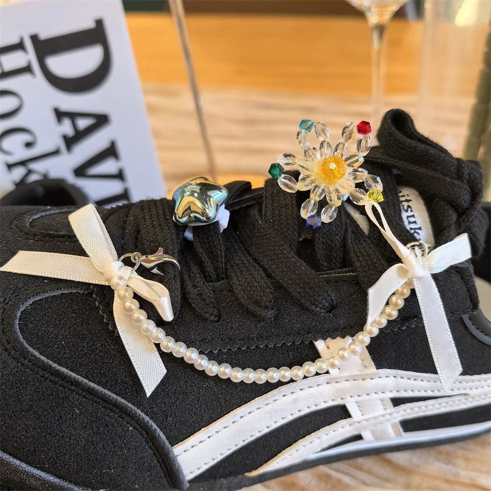 1 PCS Fashion Retro Ballet Style Lace Shoelaces with Buckle Flower Pearl Chain Bow Star Shoe Decoration