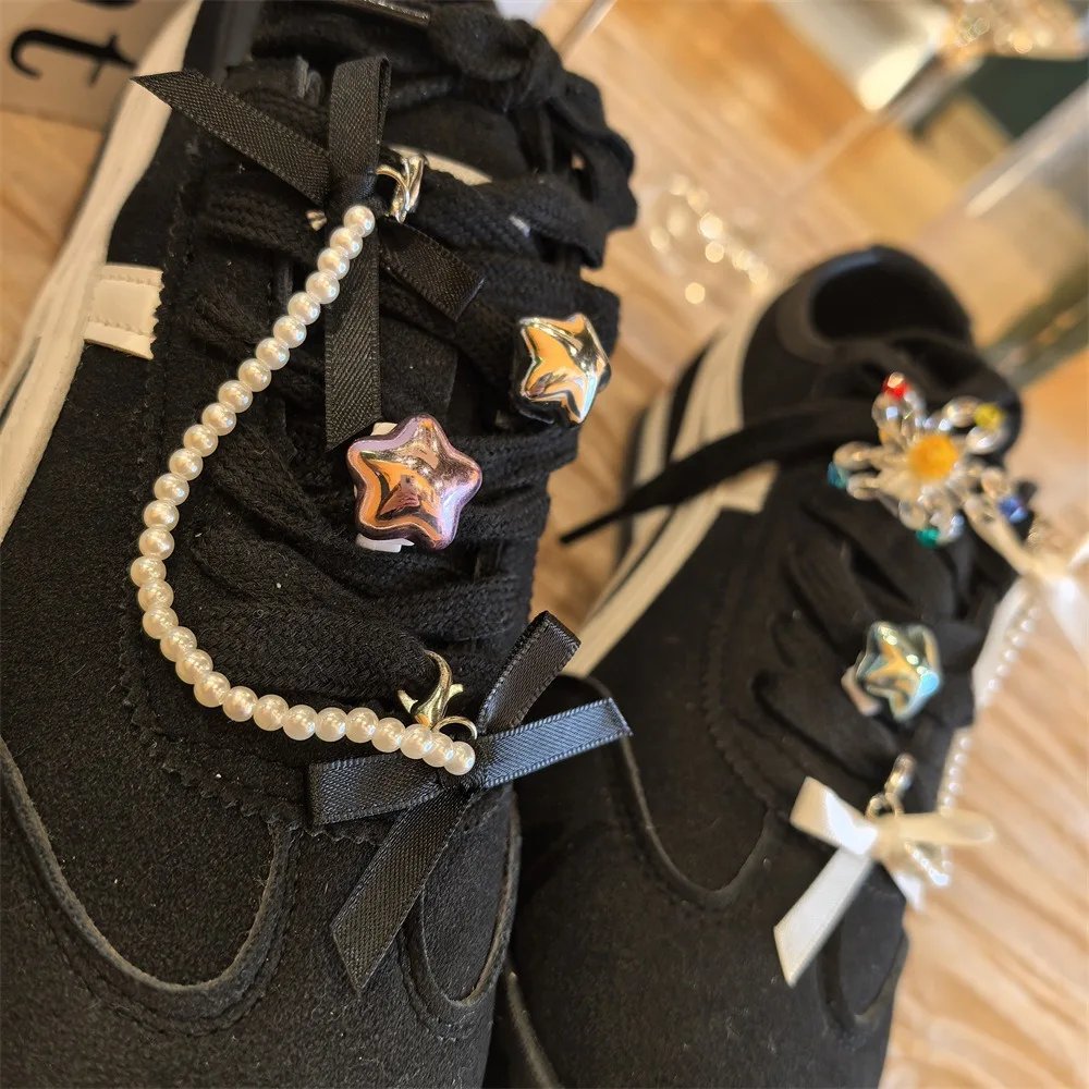 1 PCS Fashion Retro Ballet Style Lace Shoelaces with Buckle Flower Pearl Chain Bow Star Shoe Decoration thumbnail 6
