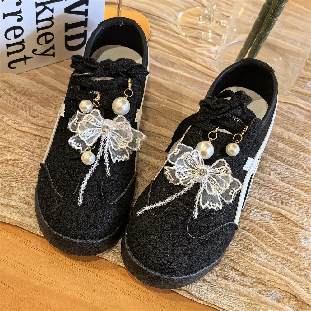 1 PCS Fashion Retro Ballet Style Lace Shoelaces with Buckle Flower Pearl Chain Bow Star Shoe Decoration thumbnail 2
