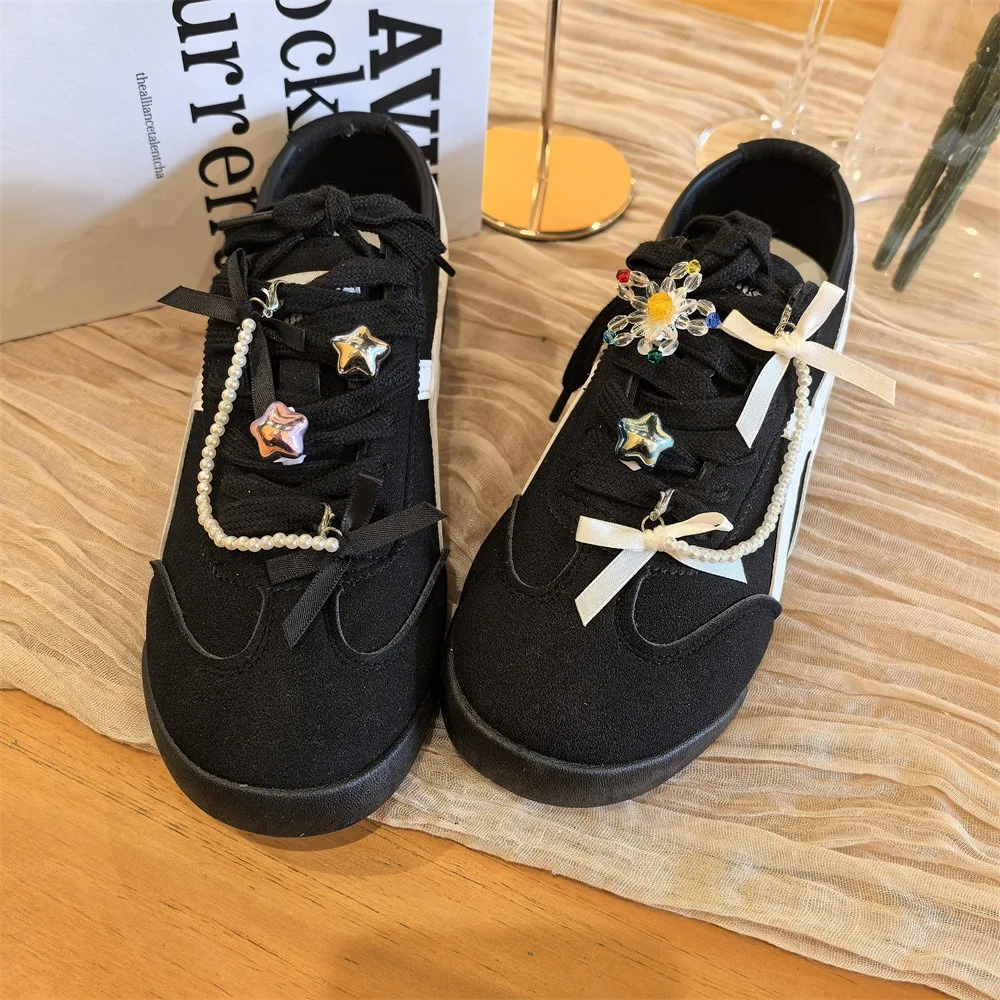 1 PCS Fashion Retro Ballet Style Lace Shoelaces with Buckle Flower Pearl Chain Bow Star Shoe Decoration thumbnail 3