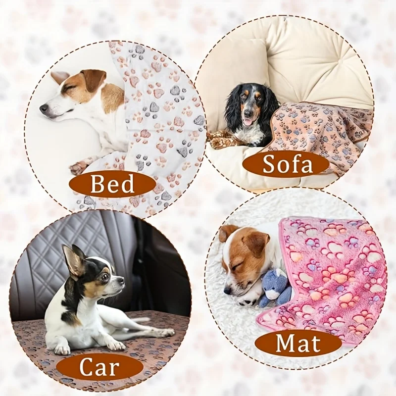 Flannel Pet Blanket,Cute Dog Paw Print Blanket Pet Mat for Puppy Kitten Warm and Comfortable Blanket Suitable For Cats And Dogs thumbnail 4