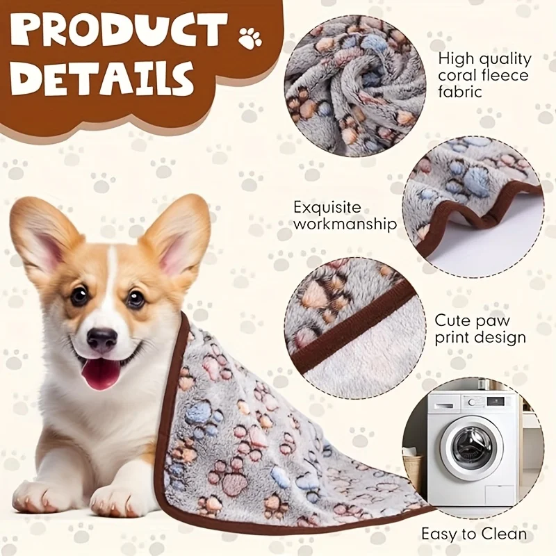 Flannel Pet Blanket,Cute Dog Paw Print Blanket Pet Mat for Puppy Kitten Warm and Comfortable Blanket Suitable For Cats And Dogs thumbnail 2