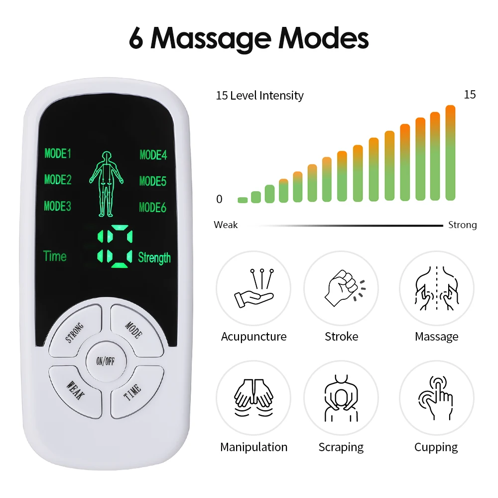 6 Modes Tens Electric Massager Muscle Relax Device Full Body Stimulator Back Waist Knee Healthy Care Patchs Digital Massage Tool thumbnail 5