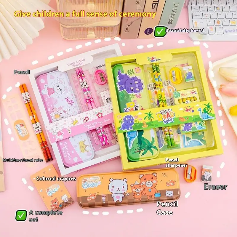 7Pcs/Set Cute Cartoon Capybara Pencil Box Stationery Set Kawaii Eraser Pencil Sharpener Children Student Stationery Supplies thumbnail 3