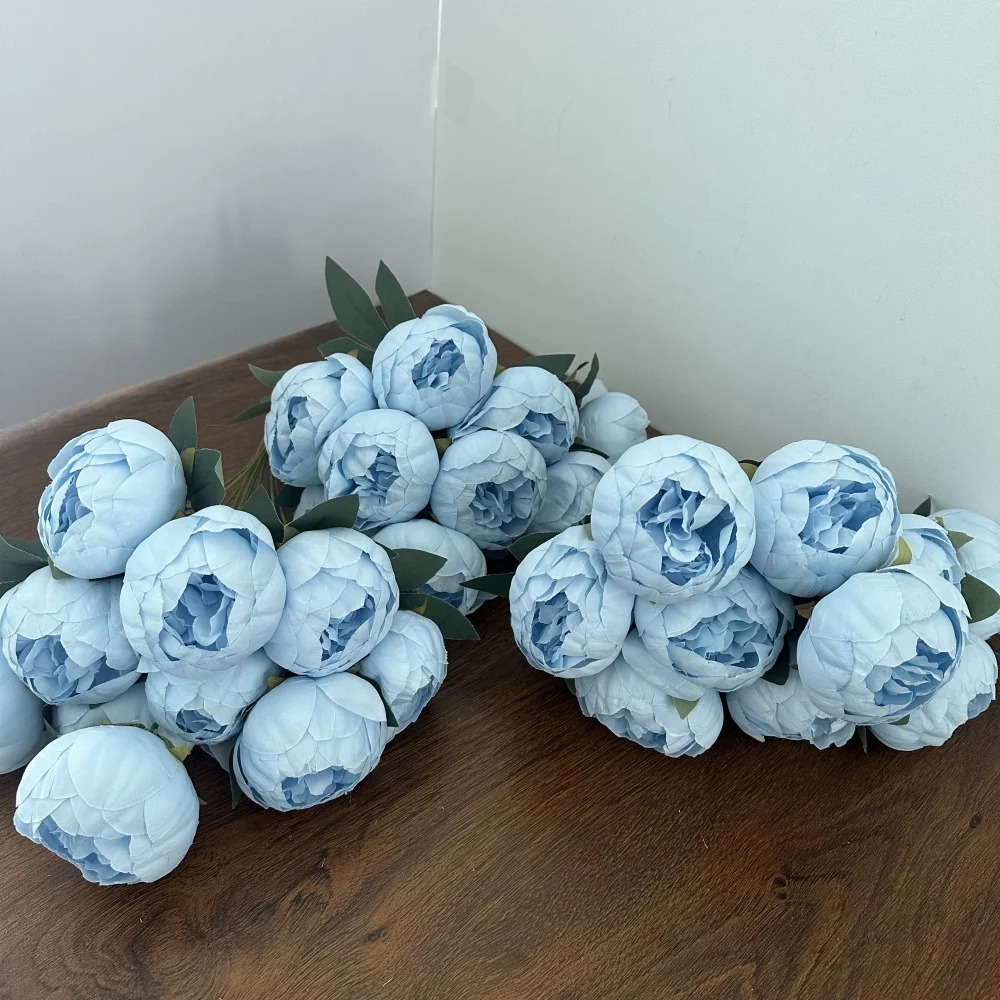 10 Heads Silk Peony Bouquet Blue Artificial Flower Wedding Home Bridal Bouquet Fake Peony For Arched Living Room Desktop Decor thumbnail 4