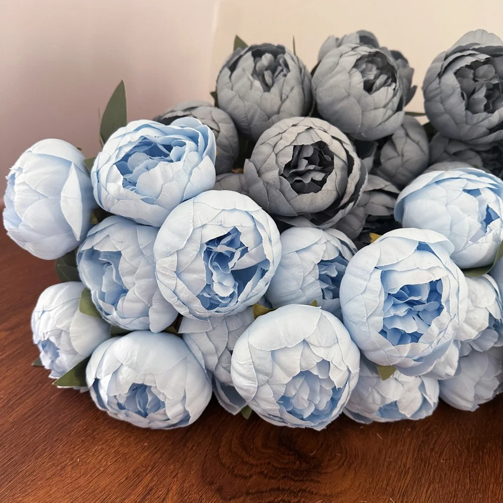 10 Heads Silk Peony Bouquet Blue Artificial Flower Wedding Home Bridal Bouquet Fake Peony For Arched Living Room Desktop Decor thumbnail 5