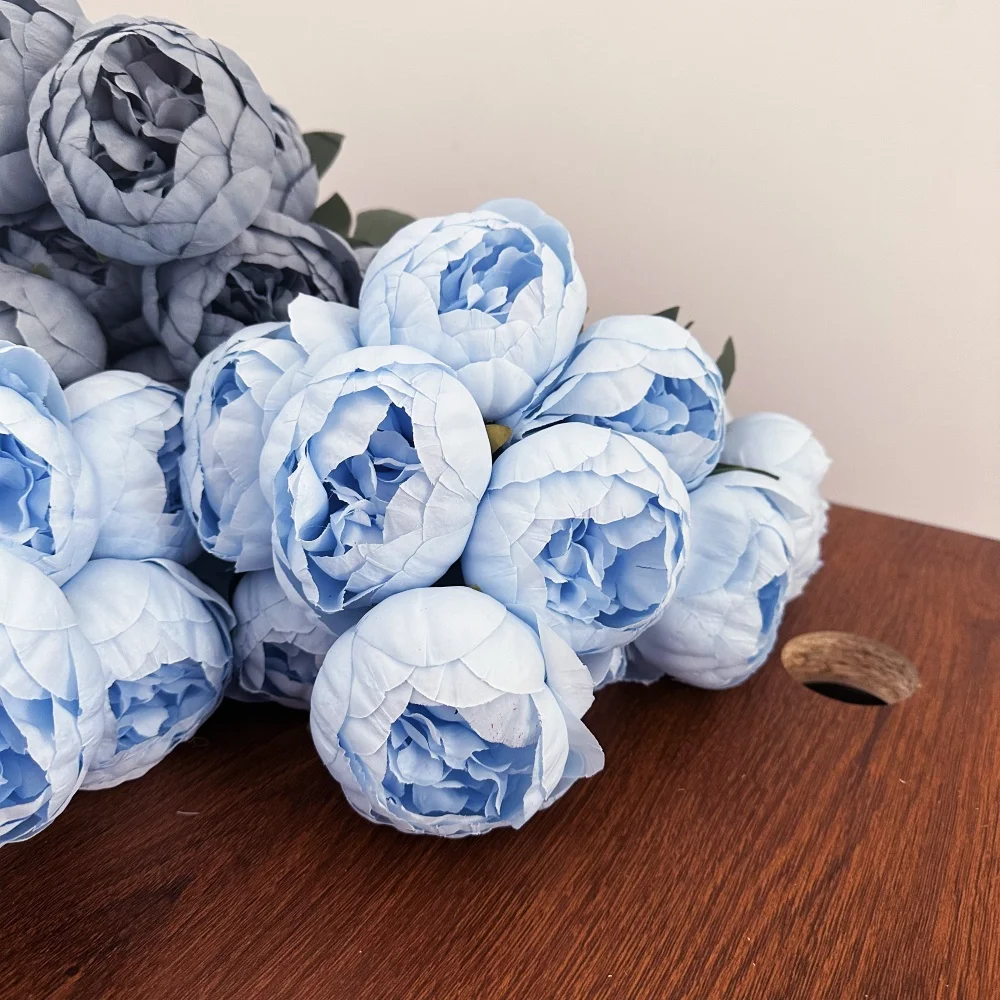 10 Heads Silk Peony Bouquet Blue Artificial Flower Wedding Home Bridal Bouquet Fake Peony For Arched Living Room Desktop Decor thumbnail 6