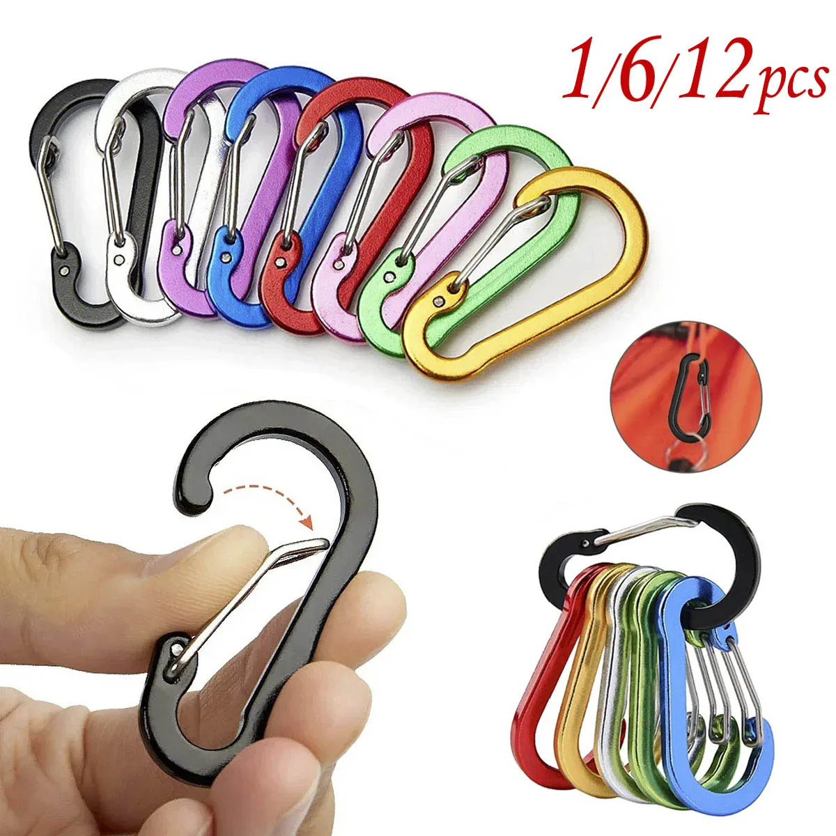 1/6/12pcs Aluminum Carabiner Clip Keychain Carabiners Lock Buckle Snap Outdoor Multi Tool Backpack Camping Hiking Fishing Hook