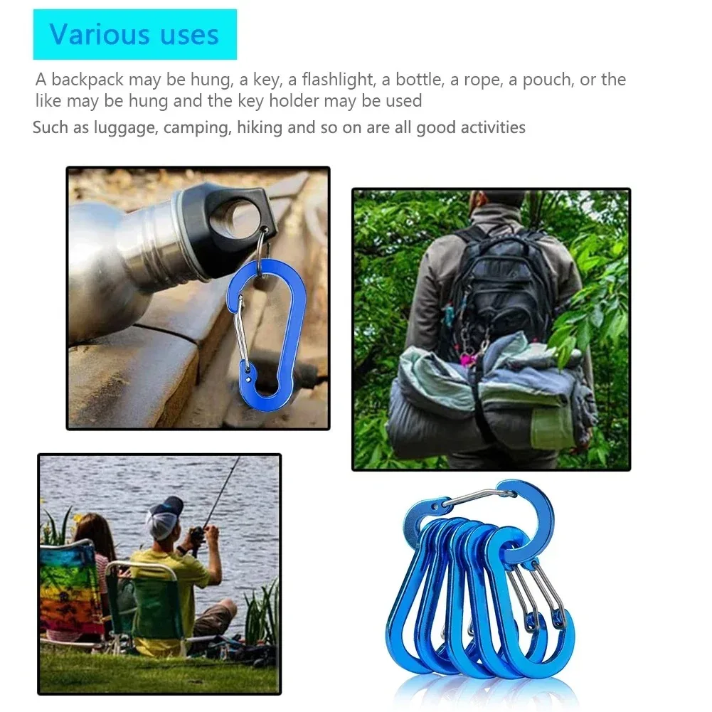 1/6/12pcs Aluminum Carabiner Clip Keychain Carabiners Lock Buckle Snap Outdoor Multi Tool Backpack Camping Hiking Fishing Hook thumbnail 5